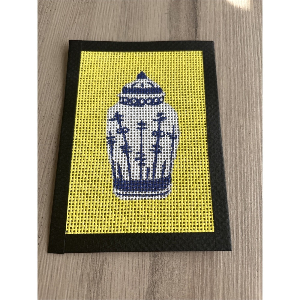 Handpainted Needlepoint Canvas Blue & White Decorative Urn 13 Mesh 5" X 4"